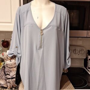 U women's Janetchung solid blue 3/4 rolltab sleeve 2X top  nice